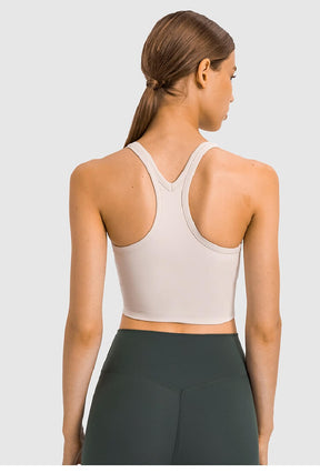 Women's Crop Tops - Sleeveless Crop Tops Built in Sports Bra, Gym Crop Tops Yoga Crop Tops Running Crop Tops for Spring Summer - Creamy White -Back | Sheveve