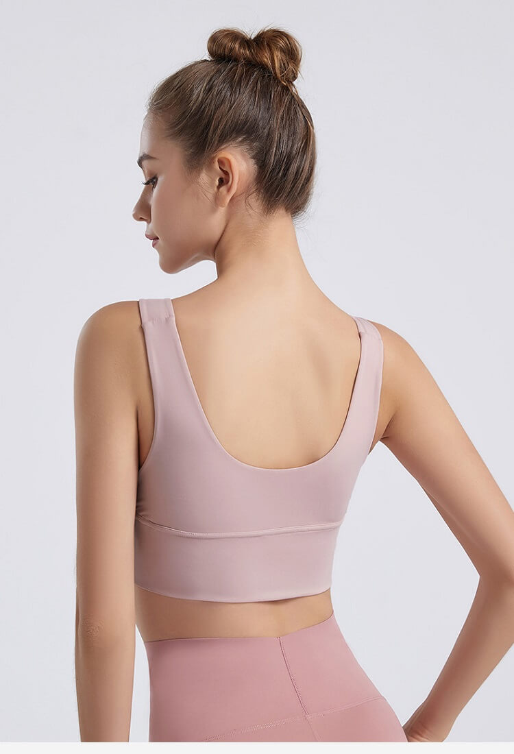 Women's Bean Paste Pink Sport Bra - Push Up Sports Bra Seamless Sports Bra Yoga Sports Bra Shockproof Sports Bra on Sale - Back | Sheveve.com