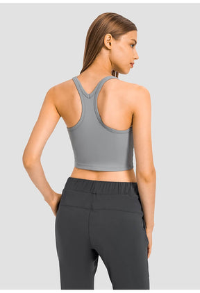 Women's Crop Tops - Sleeveless Crop Tops Built in Sports Bra, Gym Crop Tops Yoga Crop Tops Running Crop Tops for Spring Summer - Streamer Grey - Back | Sheveve.com