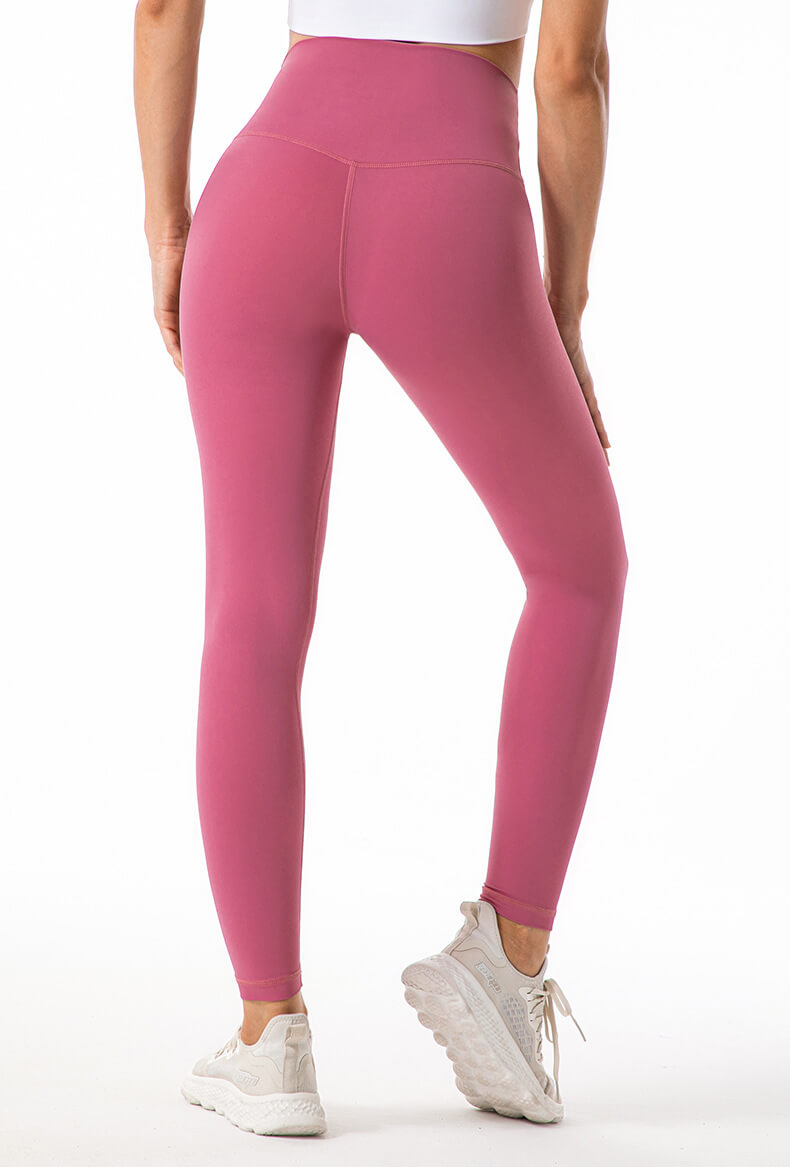 Peach Pink High Waist Leggings for Women - Spandex Leggings Nylon Leggings, Tummy Control Leggings with Back Inner Pocket | Sheveve.com