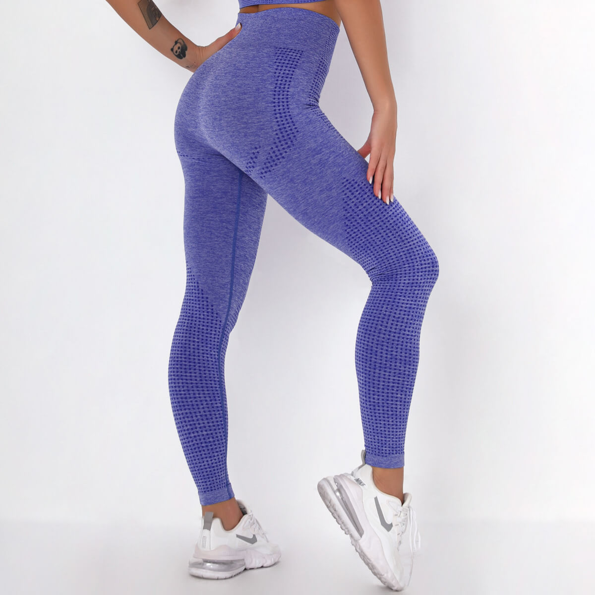 WOMEN'S GYM LEGGINGS - HIGH WAISTED GYM LEGGINGS, VITAL SEAMLESS LEGGINGS FOR GYM WORKOUT - Royal Blue Marl -Back | Sheveve.com