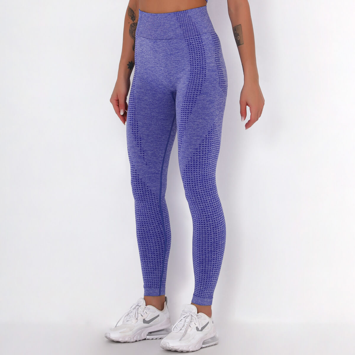 WOMEN'S GYM LEGGINGS - HIGH WAISTED GYM LEGGINGS, VITAL SEAMLESS LEGGINGS FOR GYM WORKOUT - Royal Blue Marl -Side | Sheveve.com