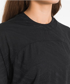 Women's Short Sleeve T Shirts - High Neck T Shirt Loose T Shirt Breathable T Shirt Jacquard Shirts for Spring Summer - Black - Front Details| Sheveve.com