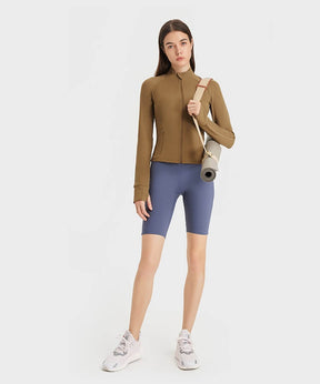 Yoga Jackets for Women - Sports Jackets Super Dry Jackets Zip Up Jackets Define Jacket for Yoga Workout - Cumin Color | Sheveve.com