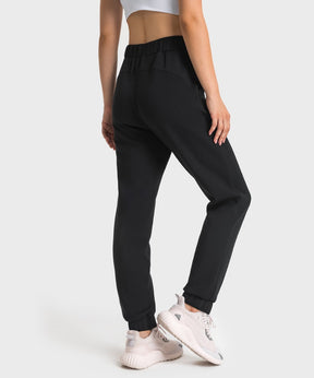 Essentials Joggers for Women - Winter Joggers Warm Joggers Rayon Joggers Soft Joggers Mid Rise Joggers for Fall Winter - Black - Back | Sheveve.com