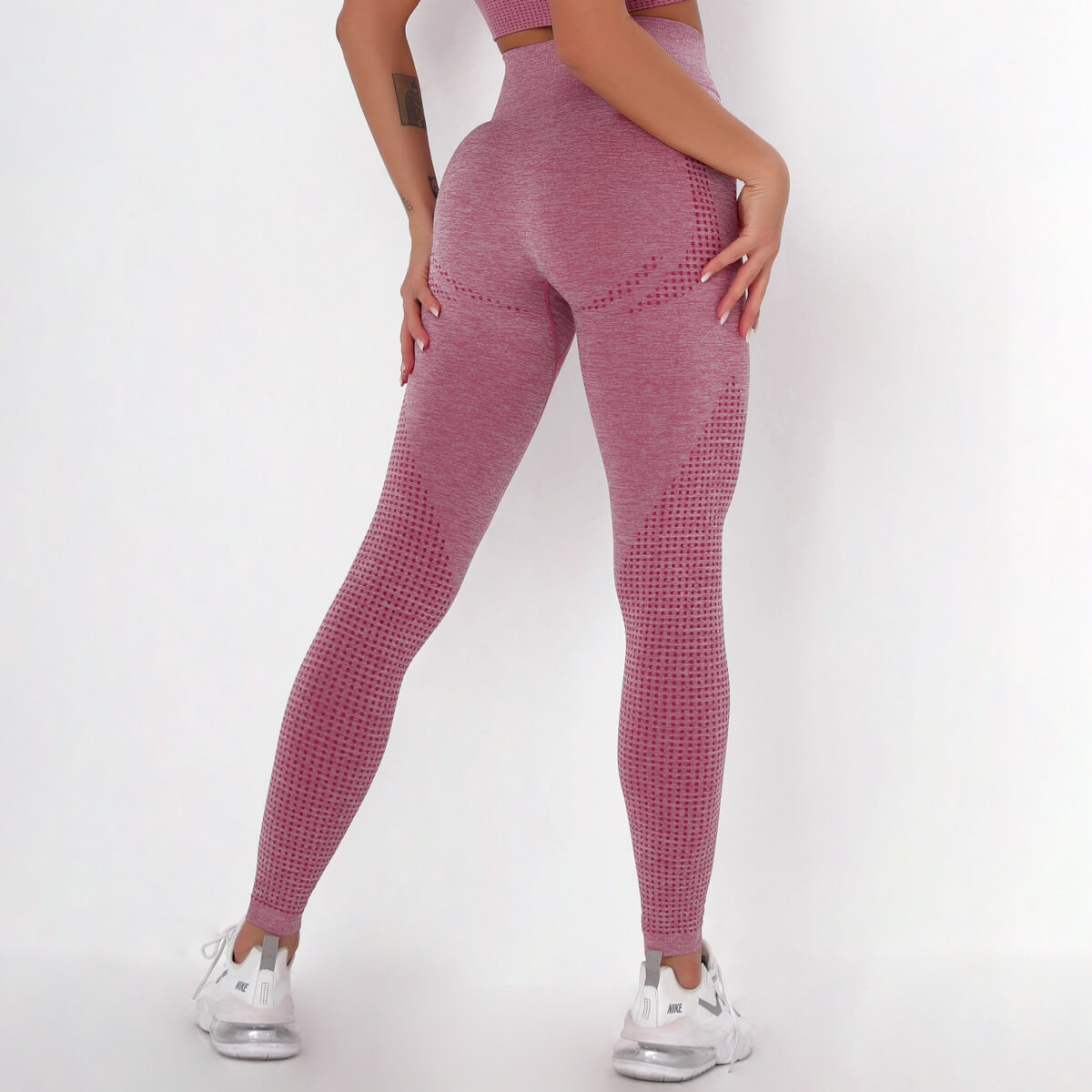 WOMEN'S GYM LEGGINGS - HIGH WAISTED GYM LEGGINGS, VITAL SEAMLESS LEGGINGS FOR GYM WORKOUT - Claret Marl - Front | Sheveve.com