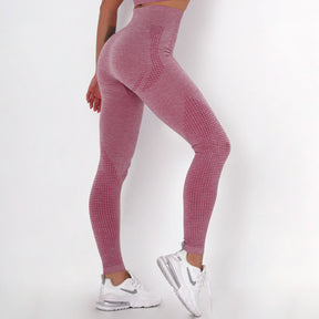 WOMEN'S GYM LEGGINGS - HIGH WAISTED GYM LEGGINGS, VITAL SEAMLESS LEGGINGS FOR GYM WORKOUT - Claret Marl - Back | Sheveve.com