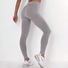 WOMEN'S GYM LEGGINGS - HIGH WAISTED GYM LEGGINGS, VITAL SEAMLESS LEGGINGS FOR GYM WORKOUT - Light Grey Marl  - Back | Sheveve.com