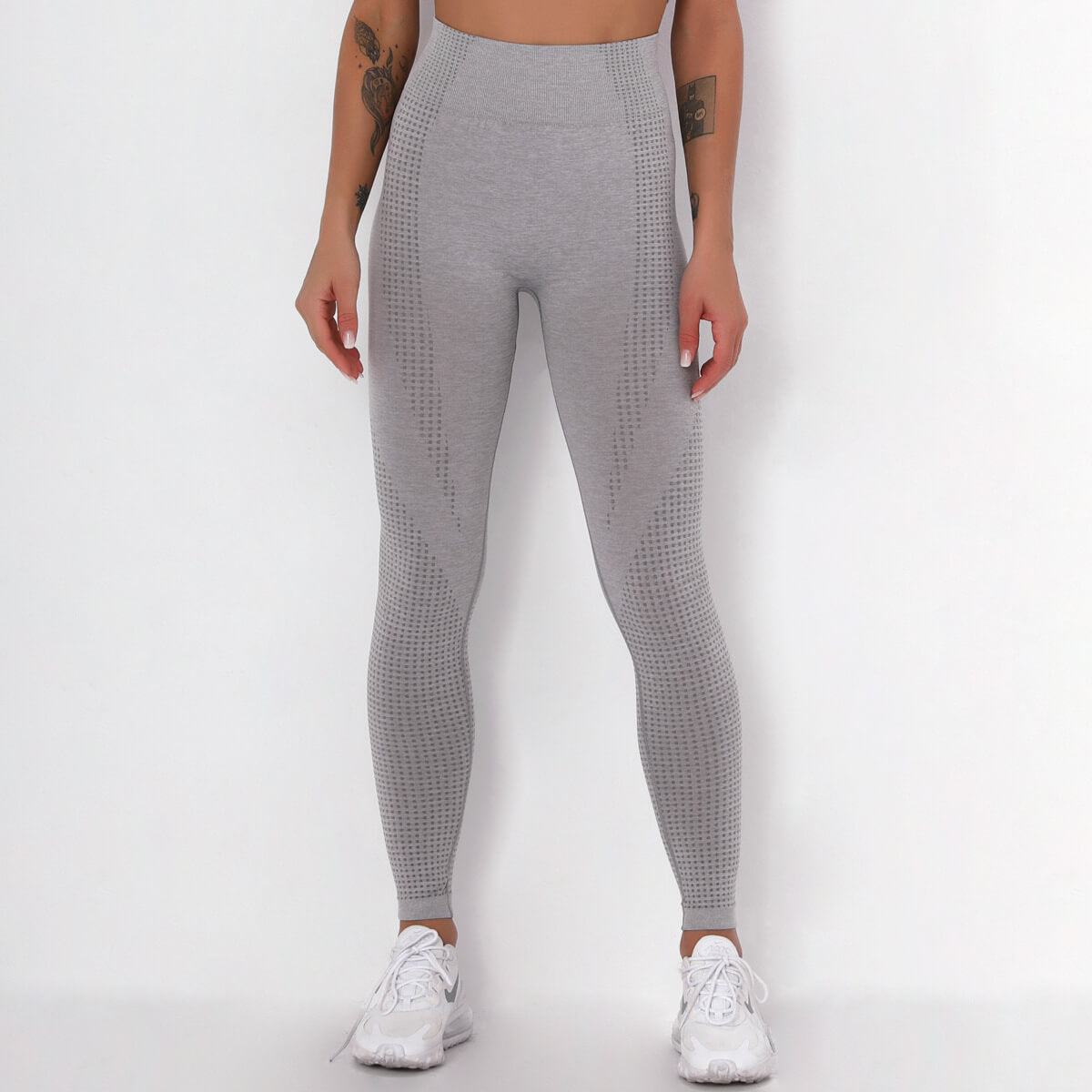 WOMEN'S GYM LEGGINGS - HIGH WAISTED GYM LEGGINGS, VITAL SEAMLESS LEGGINGS FOR GYM WORKOUT - Light Grey Marl | Sheveve.com