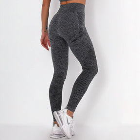 WOMEN'S GYM LEGGINGS - HIGH WAISTED GYM LEGGINGS, VITAL SEAMLESS LEGGINGS FOR GYM WORKOUT - Dark Grey Marl - Back | Sheveve.com