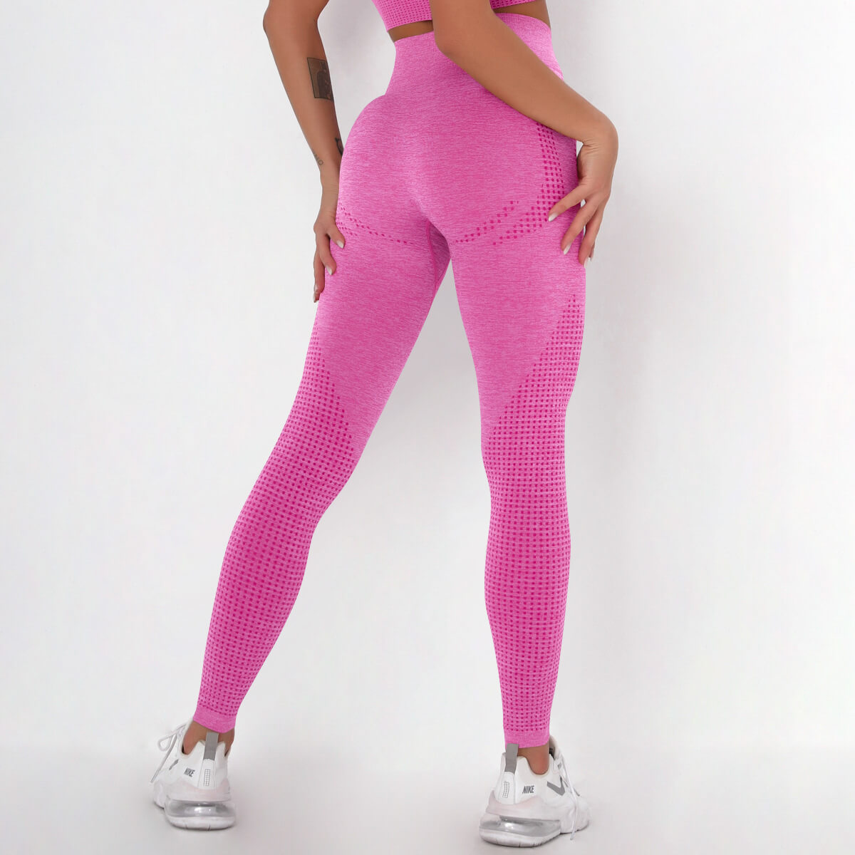 WOMEN'S GYM LEGGINGS - HIGH WAISTED GYM LEGGINGS, VITAL SEAMLESS LEGGINGS FOR GYM WORKOUT - Rose Red Marl -Back  | Sheveve.com