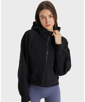 Women's Cropped Zip Up Hoodie - Cropped Zipper Hoodie Thicken Hoodie Warm Fleece Hoodie for Autumn Winter - Black | Sheveve.com