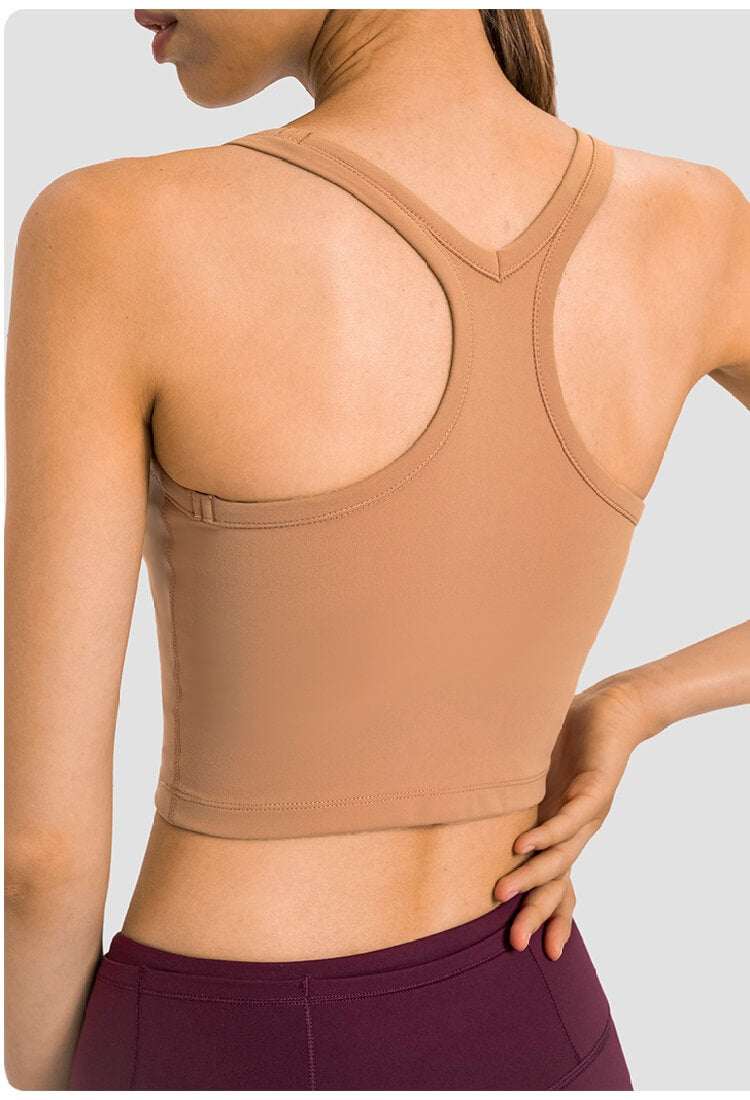 Women's Crop Tops - Sleeveless Crop Tops Built in Sports Bra, Gym Crop Tops Yoga Crop Tops Running Crop Tops for Spring Summer - Burnt Orange - Back | Sheveve.com