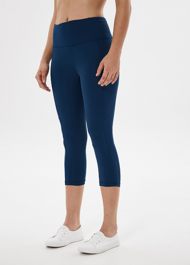 Women's Indigo Cropped Leggings with Pockets - High Rise Cropped Leggings, Capri Leggings with Pockets for Ladies | Sheveve.com