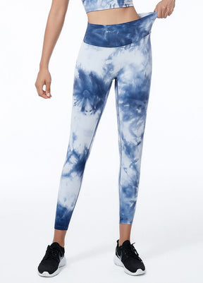 Womens Tie Dye Leggings - Tie Dye Gym Leggings Tie Dye Yoga Leggings, Sweaty Betty Tie Dye Leggings for Fall, Winter - Light Inky Blue | Sheveve.com