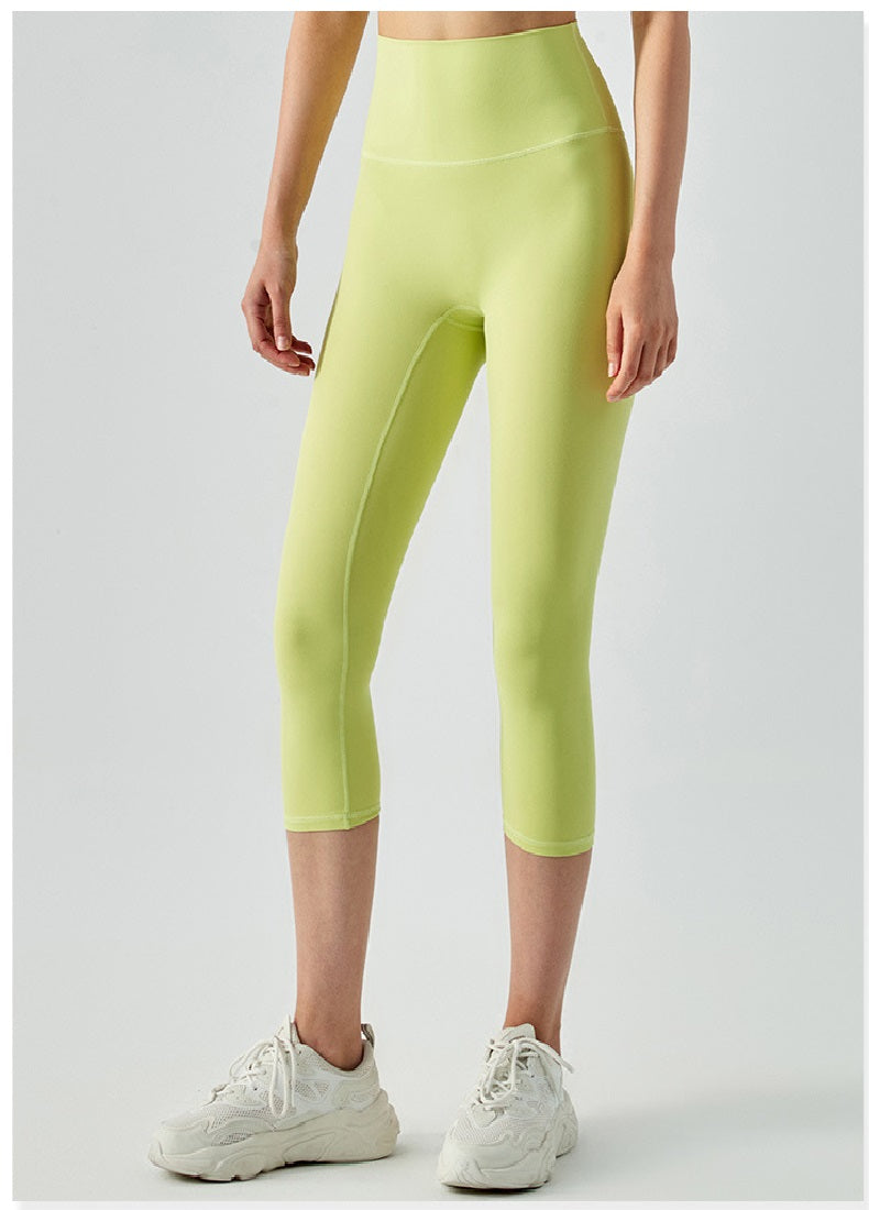 Women's Lime Green Capris Leggings - High Waisted Capris Leggings with Tummy Control, Lightweight Summer Capri Leggings | Sheveve.com