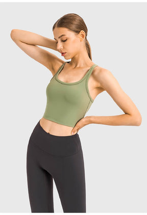 Women's Crop Tops - Sleeveless Crop Tops Built in Sports Bra, Gym Crop Tops Yoga Crop Tops Running Crop Tops for Spring Summer - Matcha Green | Sheveve.com