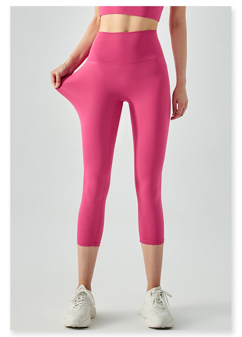 Women's Pink Capris Leggings - High Waisted Capris Leggings with Tummy Control, Lightweight Summer Capri Leggings | Sheveve.com