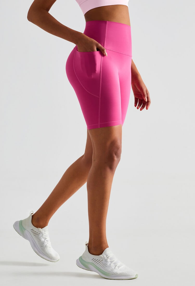 Women's Pink Leggings Shorts with Pockets - Tight Leggings Shorts, High Waist Leggings Shorts Seamless Leggings Shorts - Vital | Sheveve.com