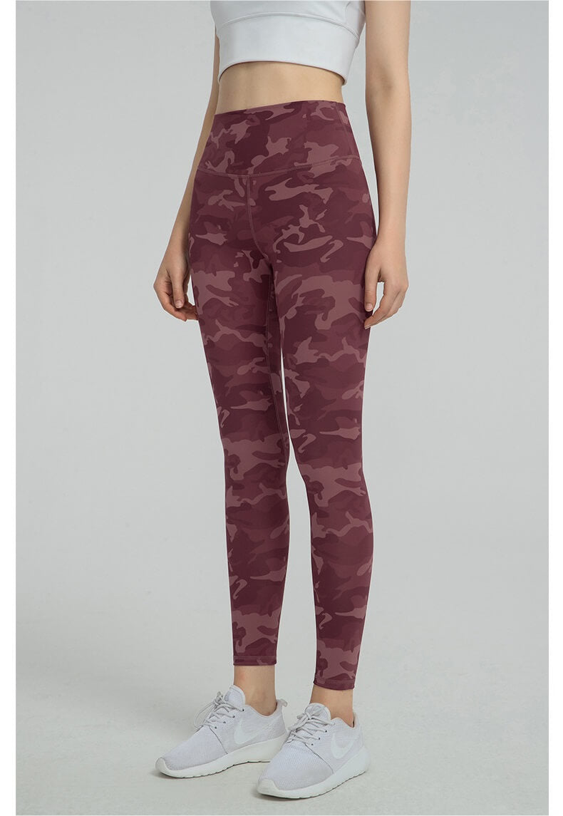 High Waist Camouflage Leggings - Camouflage Gym Leggings Camouflage Yoga Leggings for Autumn, Winter - Purple | Sheveve.com