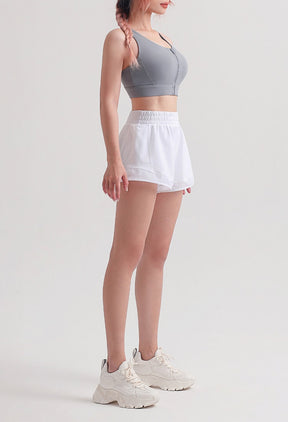 Women's White Sports Shorts - High Rise Sports Shorts Lined Sports Short with Mesh Pockets for Running, Yoga, Gym | Sheveve.com