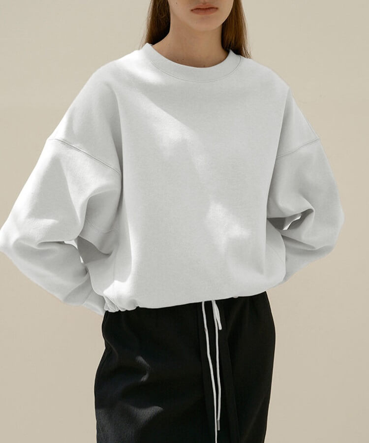 White Women's Sweatshirt with Drawstring Waist - Crew Neck Sweater Drawstring Waist Sweatshirt for Outer Wear | Sheveve.com